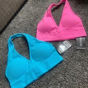 Keep that pump Bright Pink & Teal V-Neck Sports Bras - Set of 2